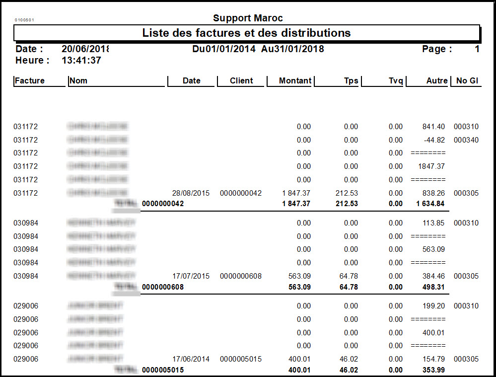 factures et distributions (clients)